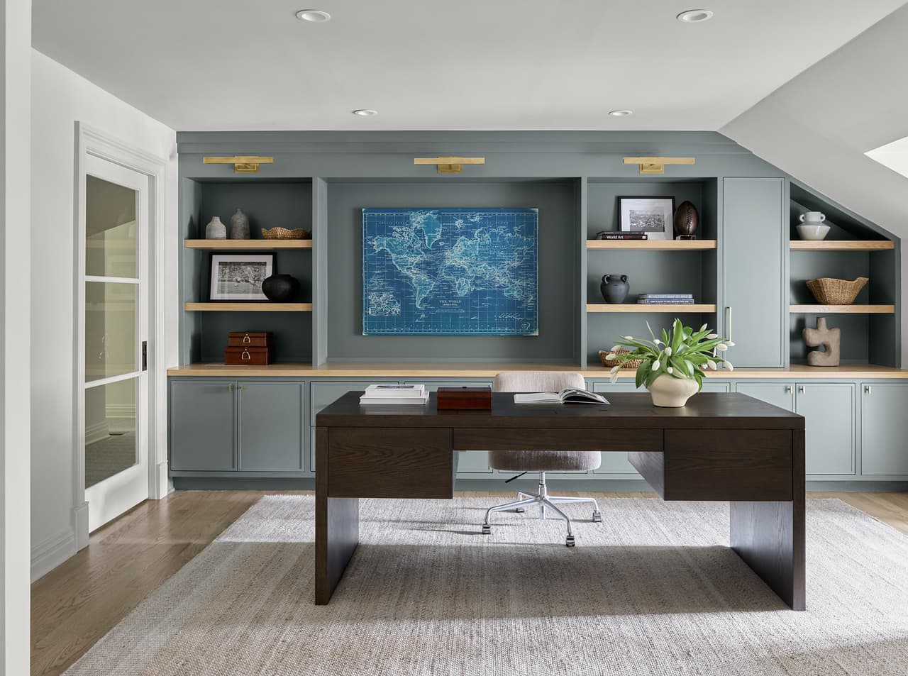 Completed Summit home office desk and built-in cabinetry.