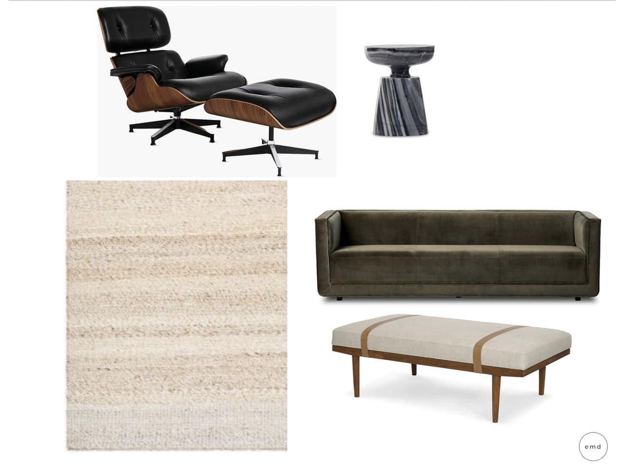 Furniture options for the seating area in a Summit home office.